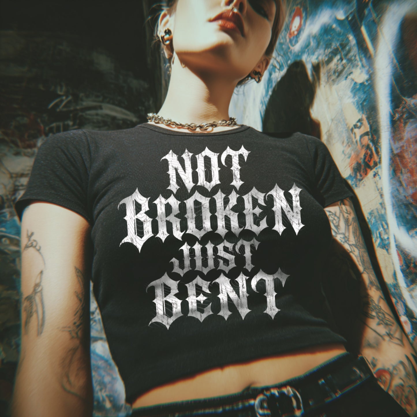 Not Broken Just Bent (Halftone For Black Fabric Only) DTF Print