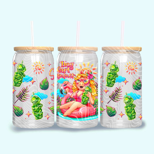 Hog Girl Summer 16 oz Glass Can Wrap