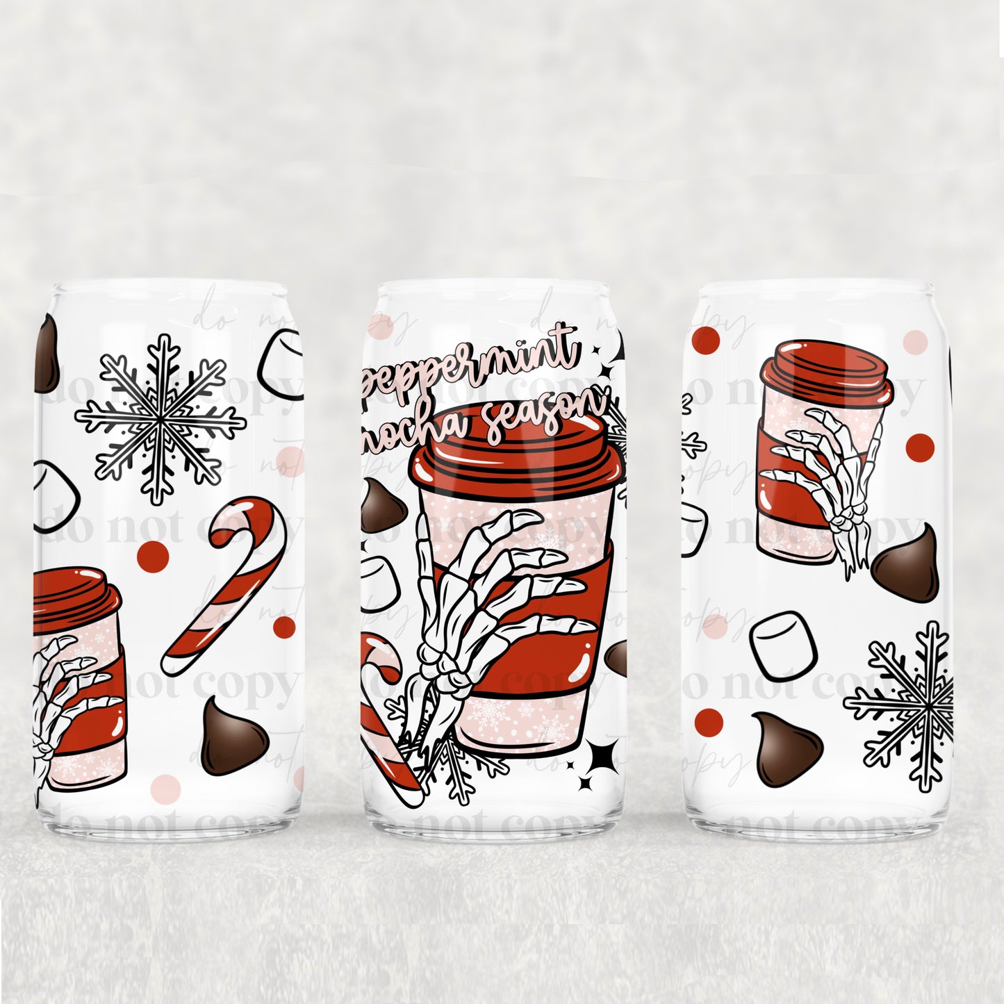 Peppermint Mocha Season 16 oz Glass Wraps