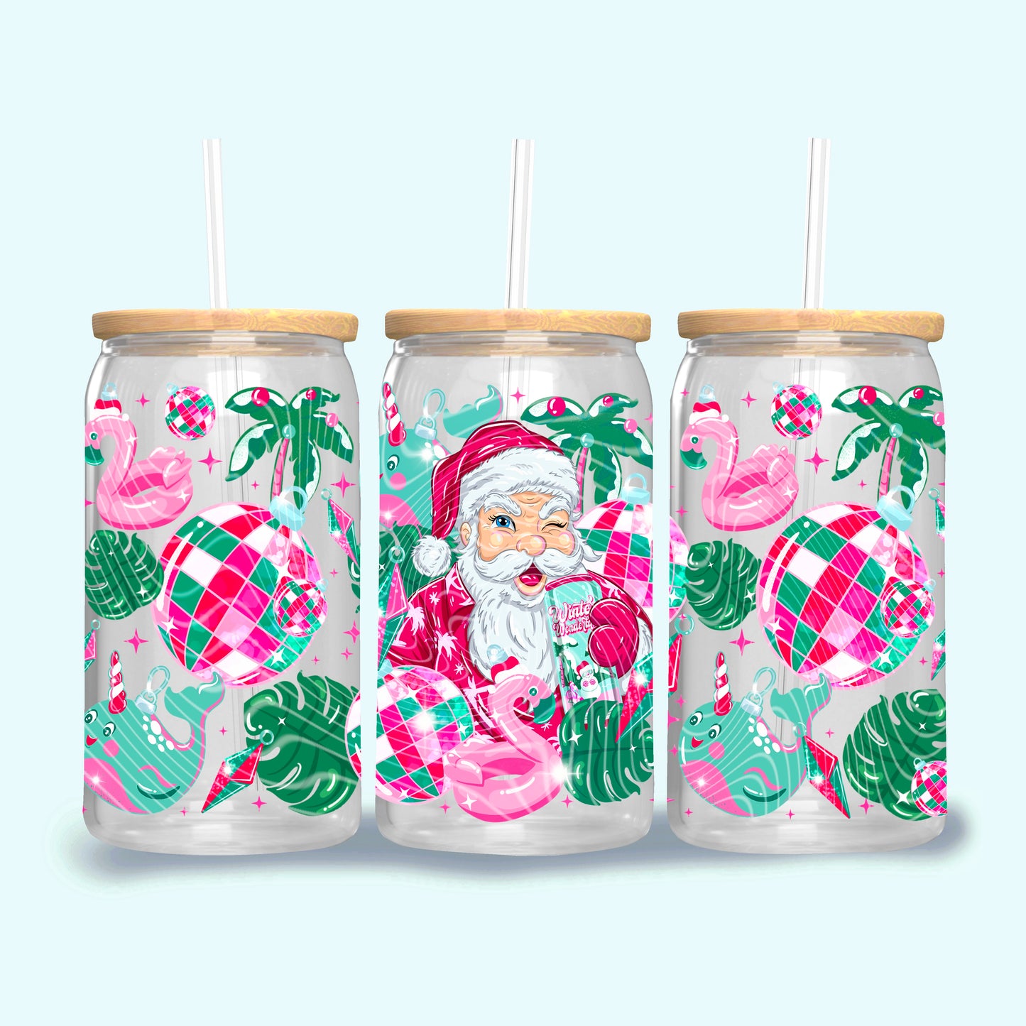 Winter Wonderland Santa 16 oz Glass Wraps