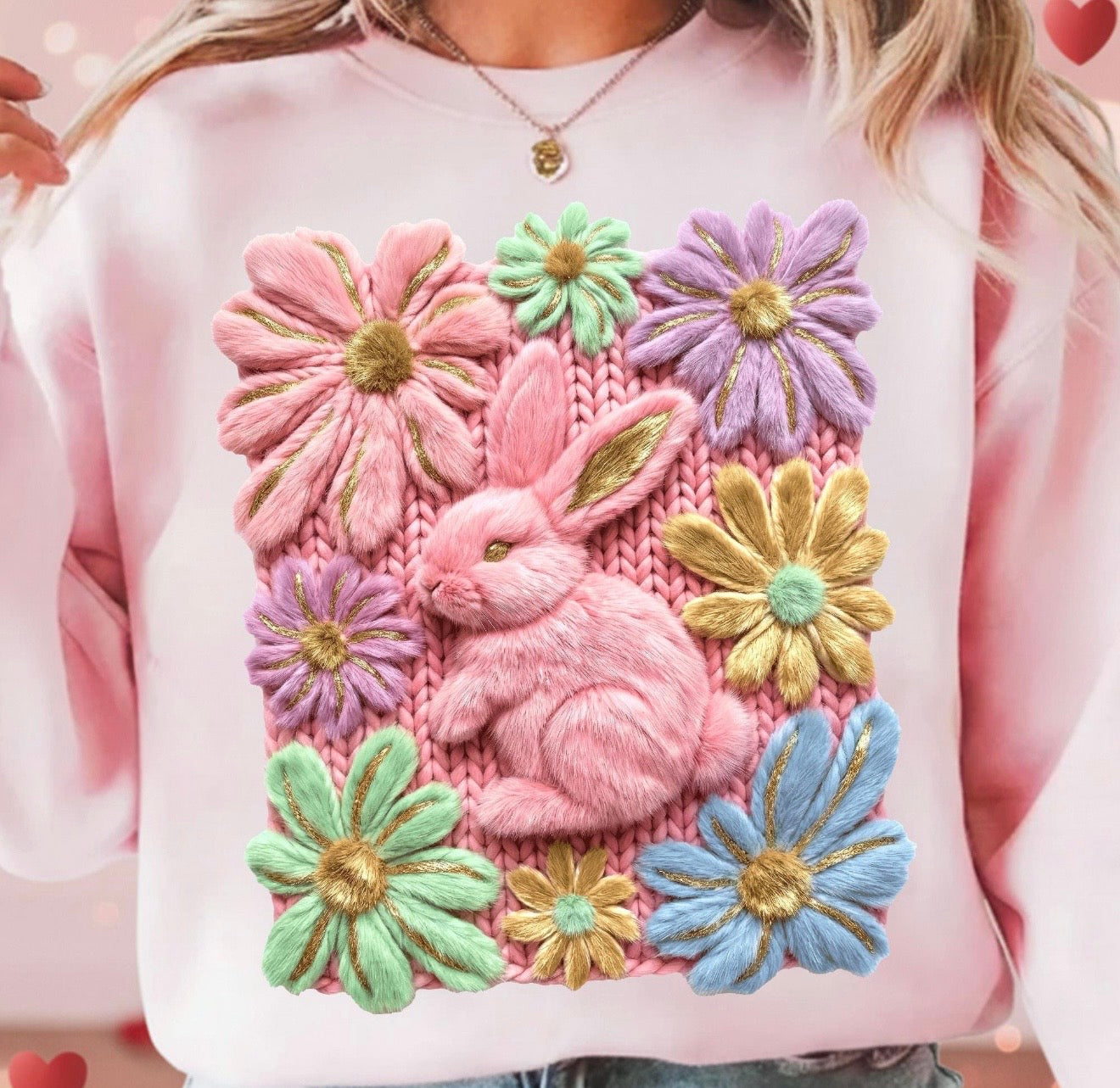 Spring Floral Bunny (Faux Embroidery) DTF Prints
