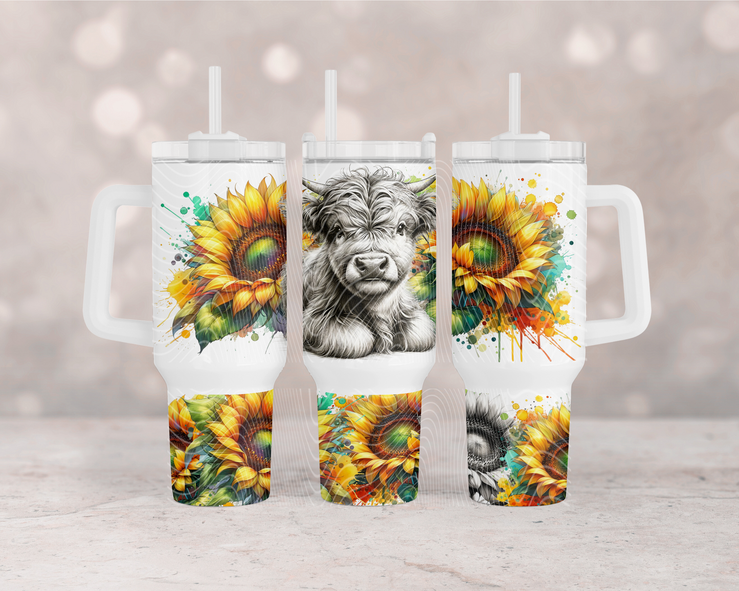 Sunflowers And Highland 40 oz Tumbler Prints