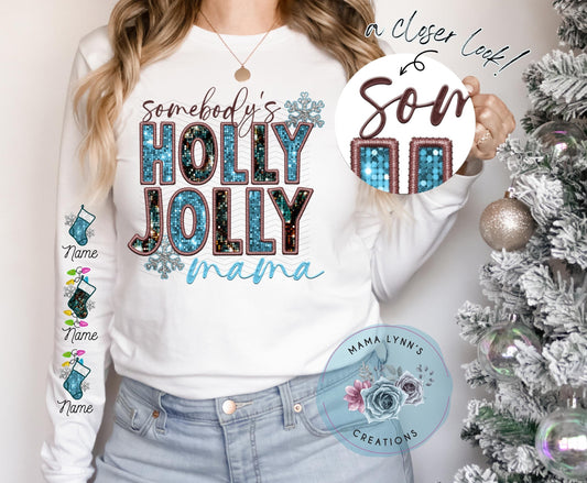 Somebodys Holly Jolly Mama Christmas Faux Sequin Htv Transfer