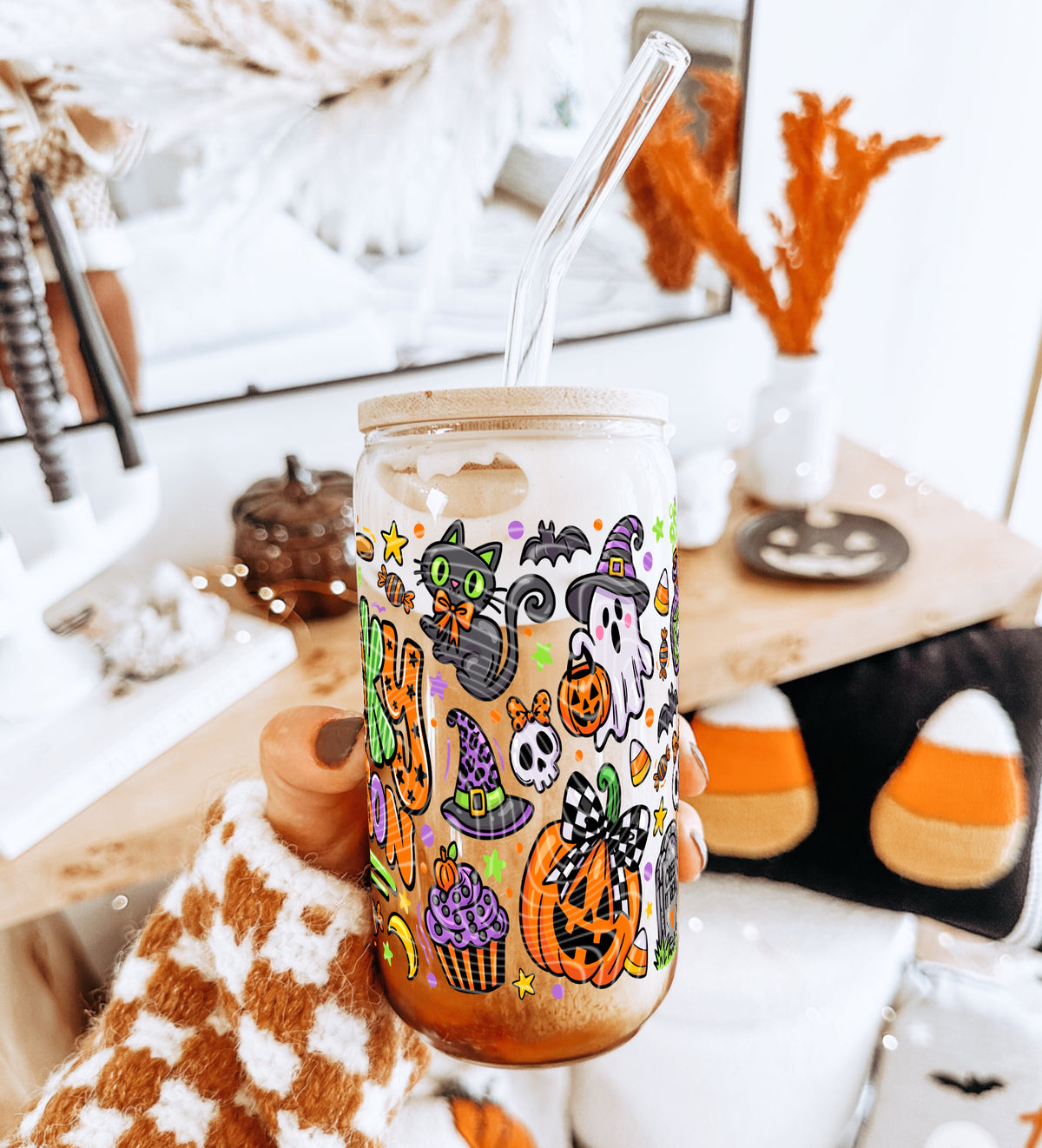Spooky Season Doodle 16 oz Glass Wrap
