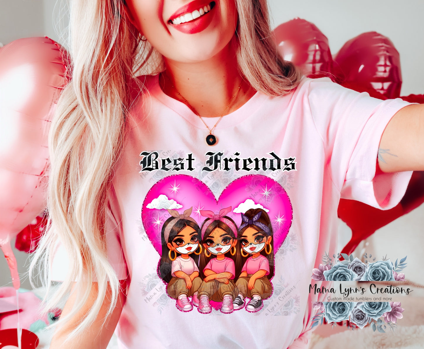 Best Friends Pink Heart DTF Print