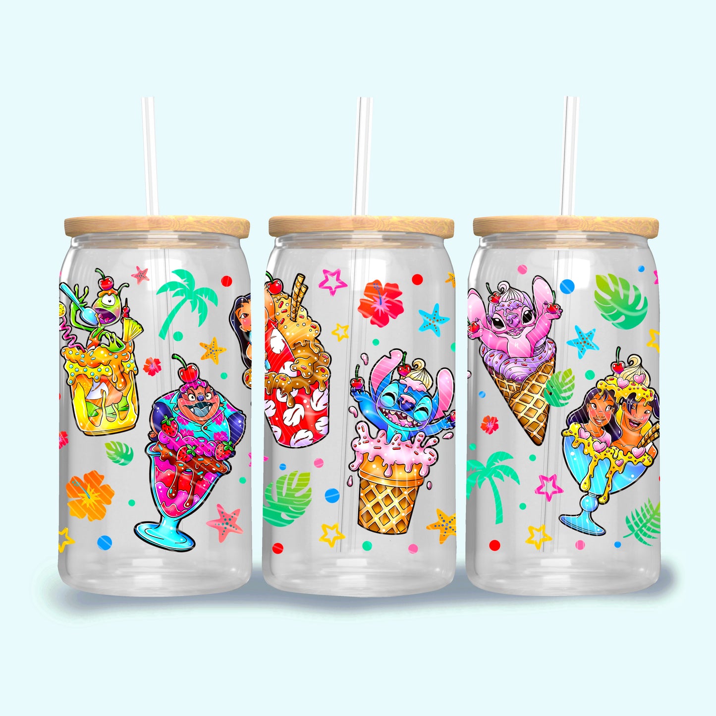 Ice Cream Stitch And Friends 16 oz Glass Can Wraps