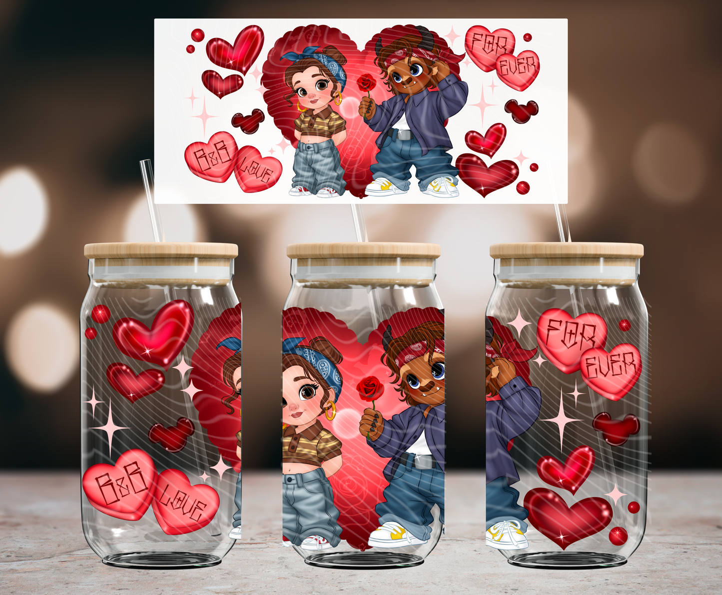 B&B Love Forever 16 oz Glass Can Wraps