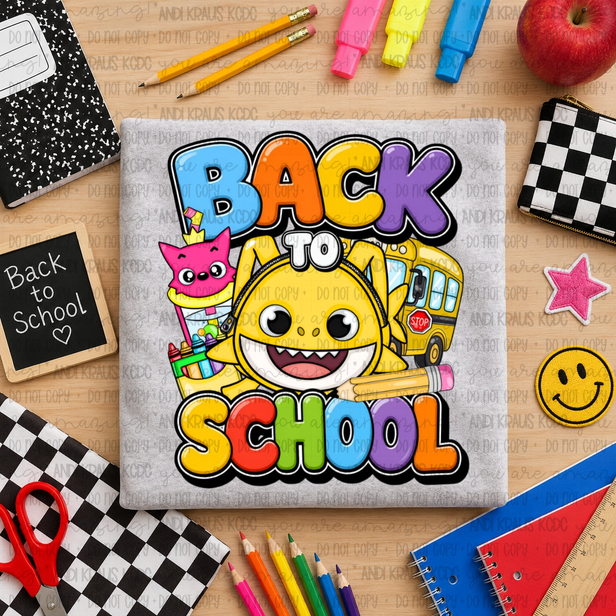 Back To School Baby Shark DTF Print