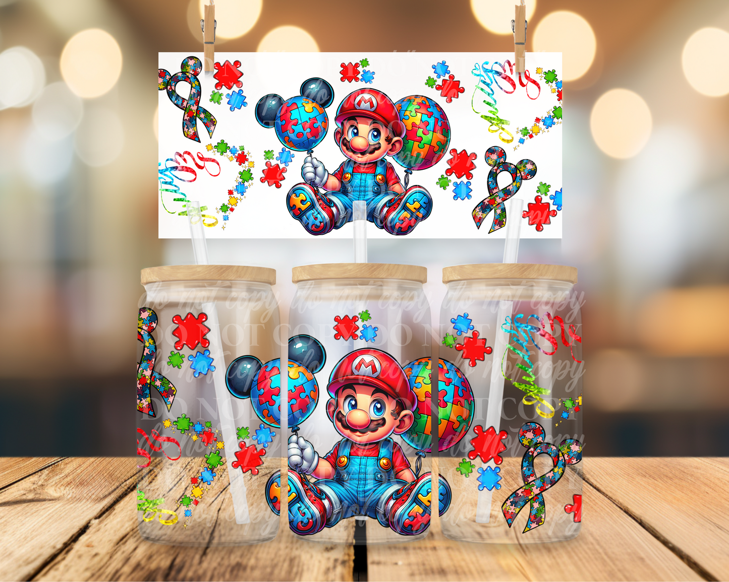 Autistic Mario 16 oz Glass Can Wrap