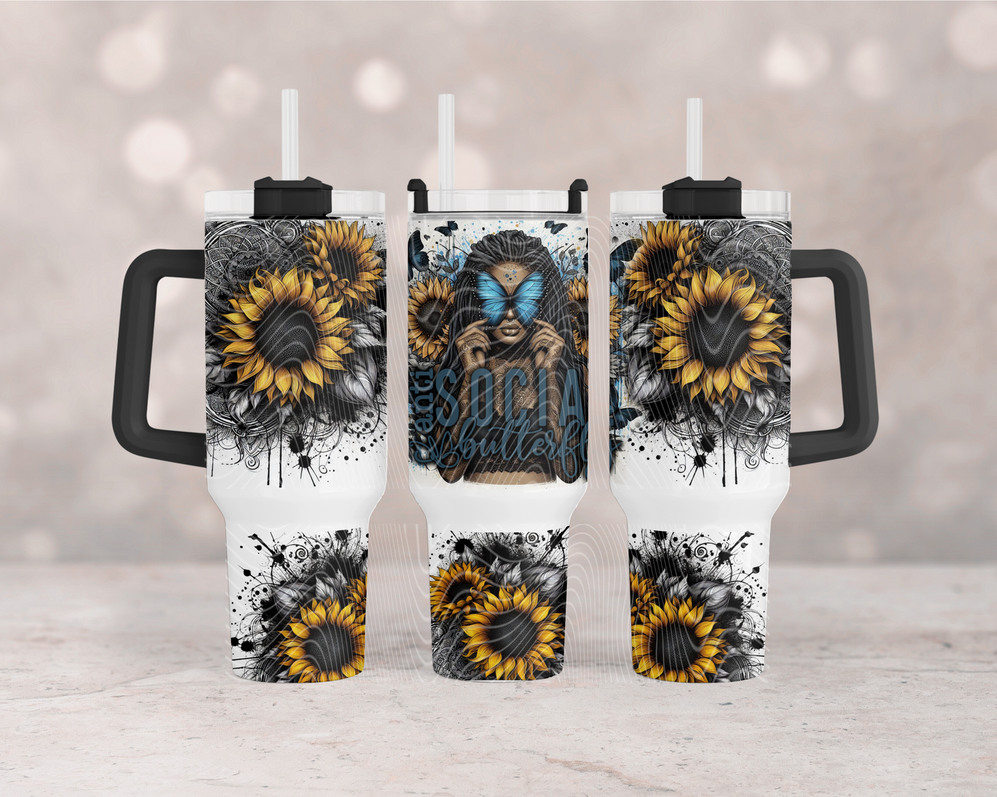 Anti-Social Butterfly Dark Skin Tone 40 oz Tumbler Prints