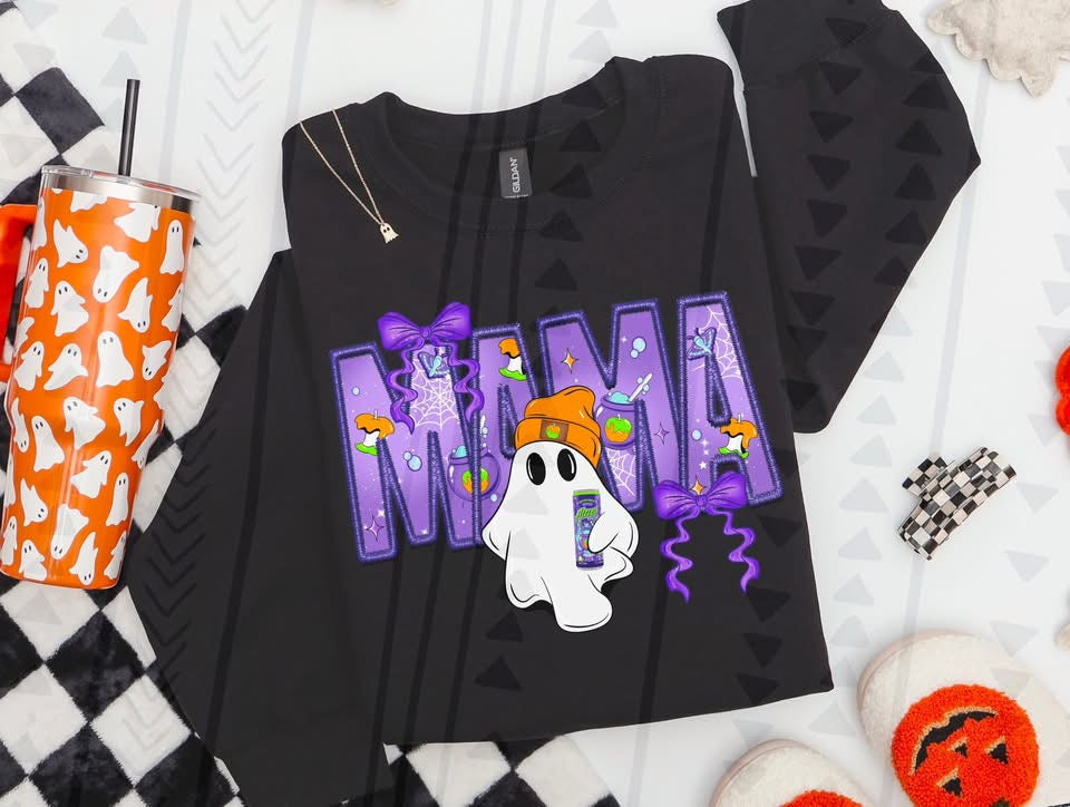 Ghost Mama Witches Brew Faux Embroidery DTF Prints
