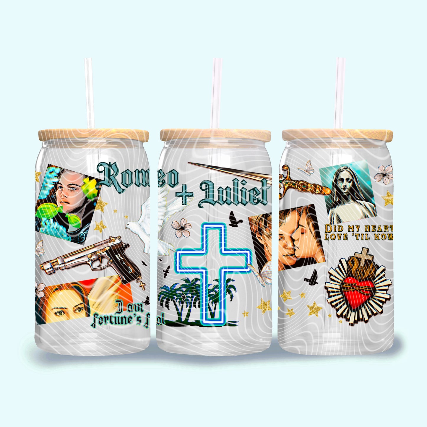 Romeo And Juliet Valentines 16 oz Glass Can Wrap