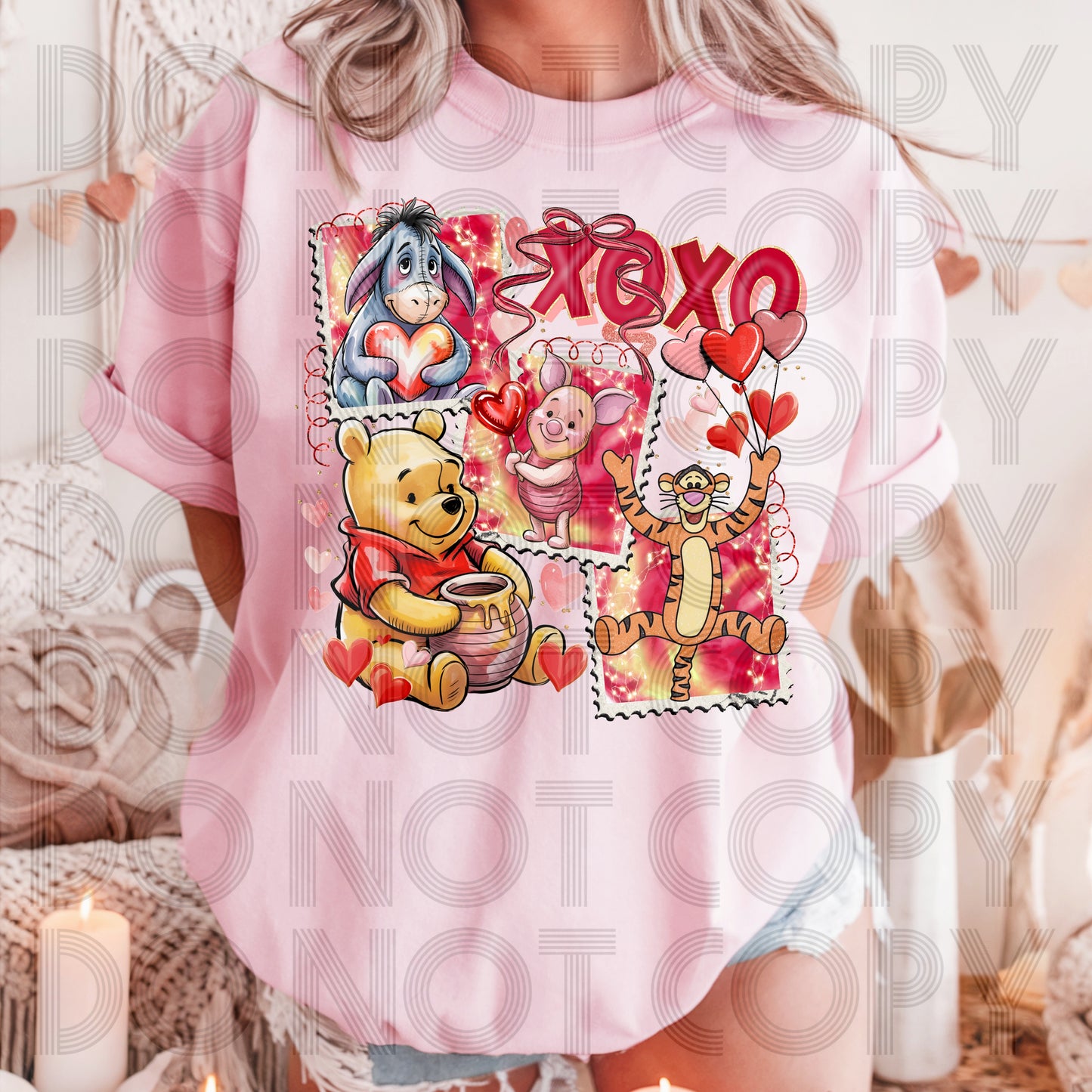 XOXO Valentine Pooh Stamps DTF Prints