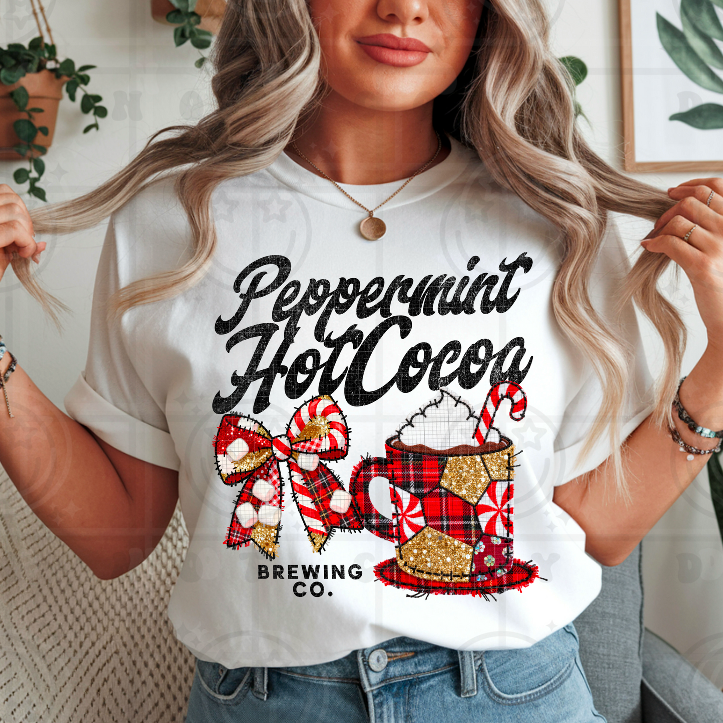 Peppermint Hot Cocoa Brewing Co Faux Embroidery DTF Print