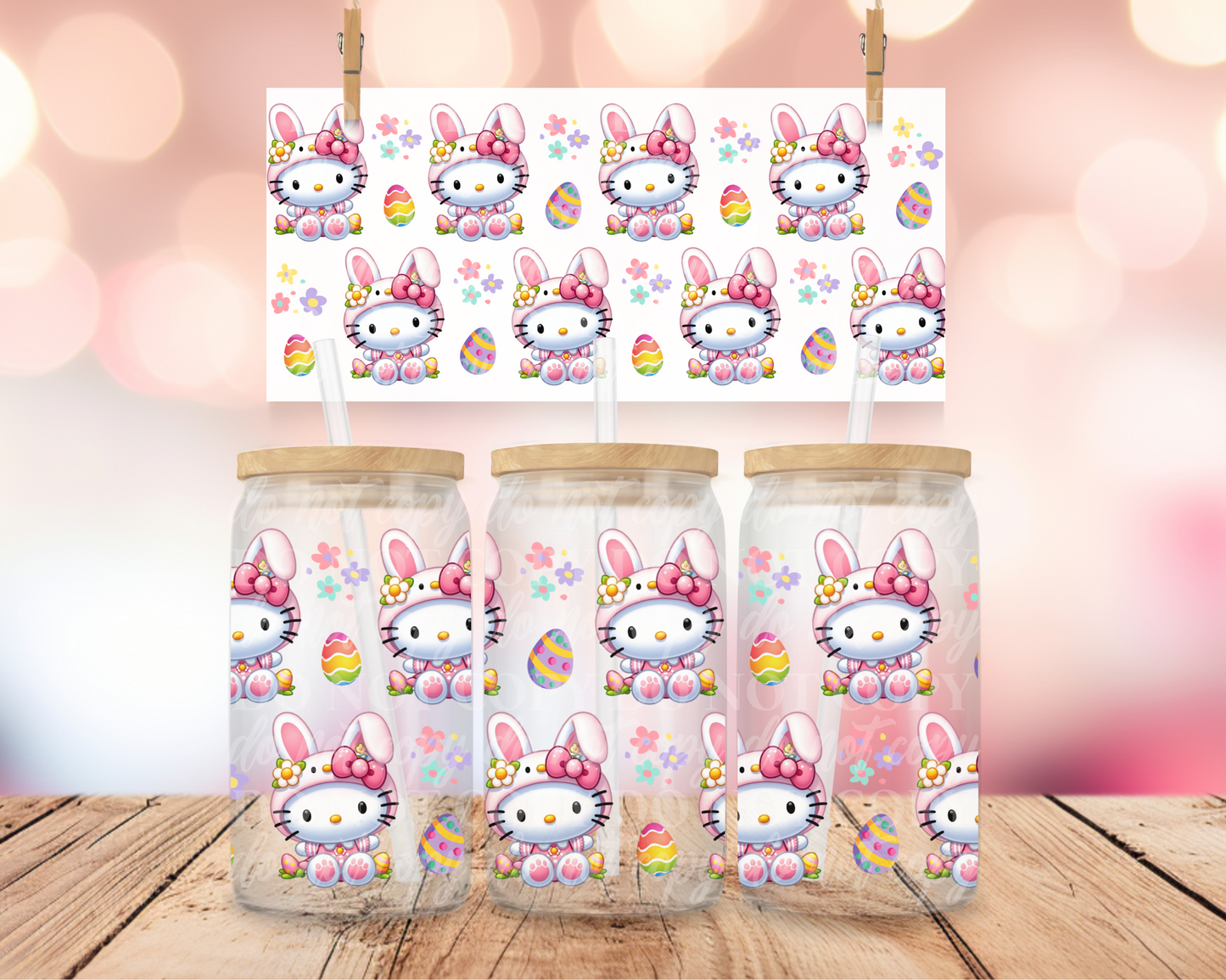 Easter HK Bunny 16 oz Glass Can Wrap