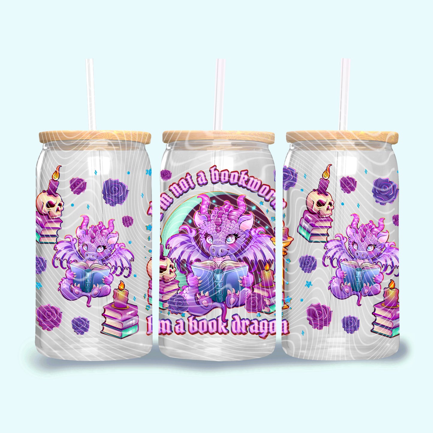 I’m Not A Bookworm I’m A Book Dragon 16 oz Glass Can Wraps