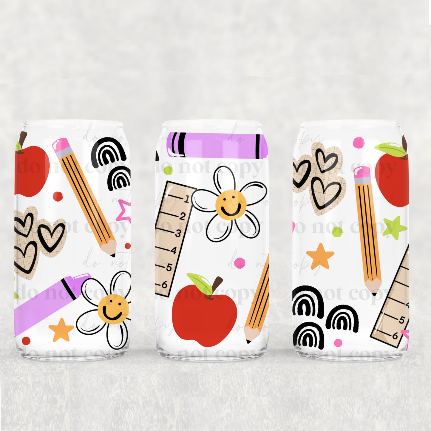 School Supplies 16 oz Glass Wrap