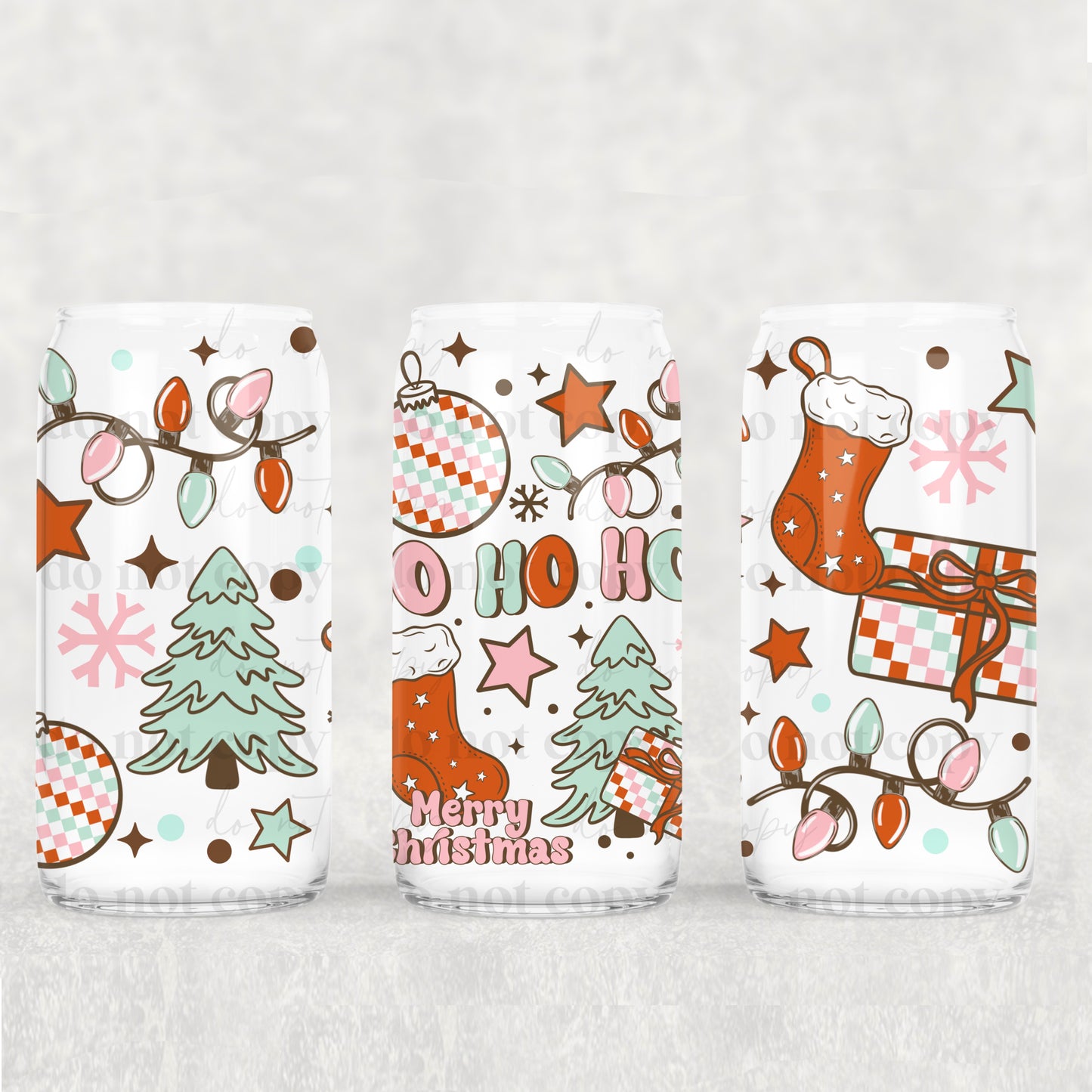 Ho Ho Ho Merry Christmas 16 oz Glass Wraps