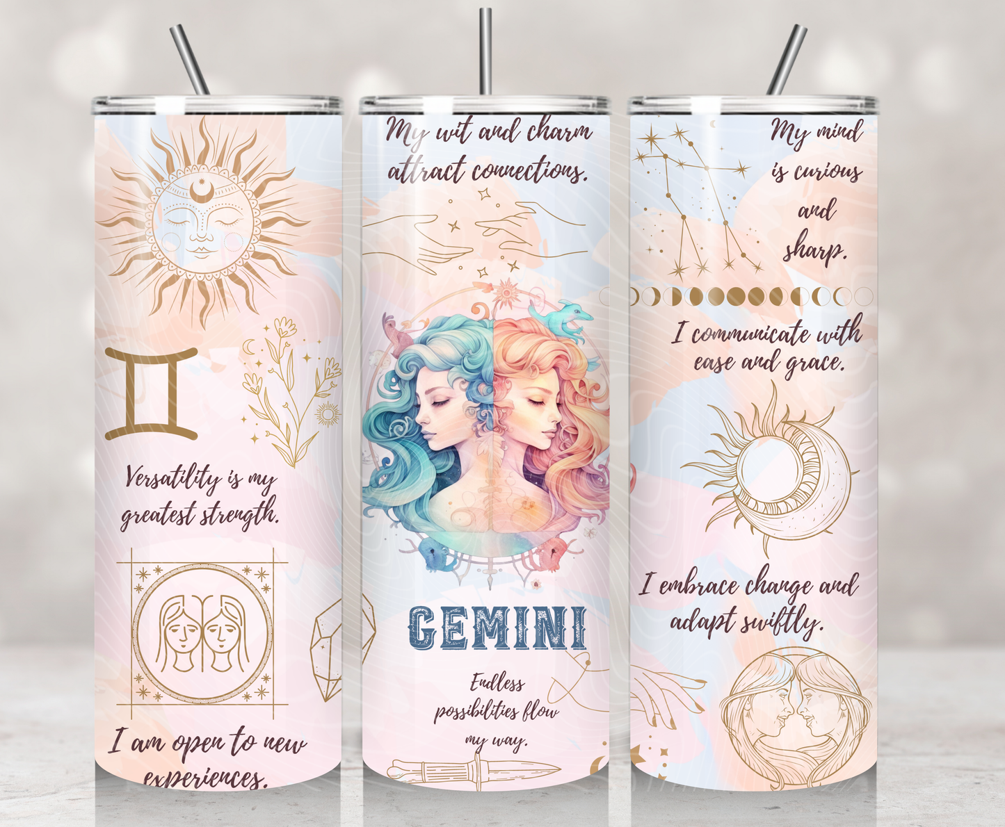 Zodiac Gemini Pastel Watercolors