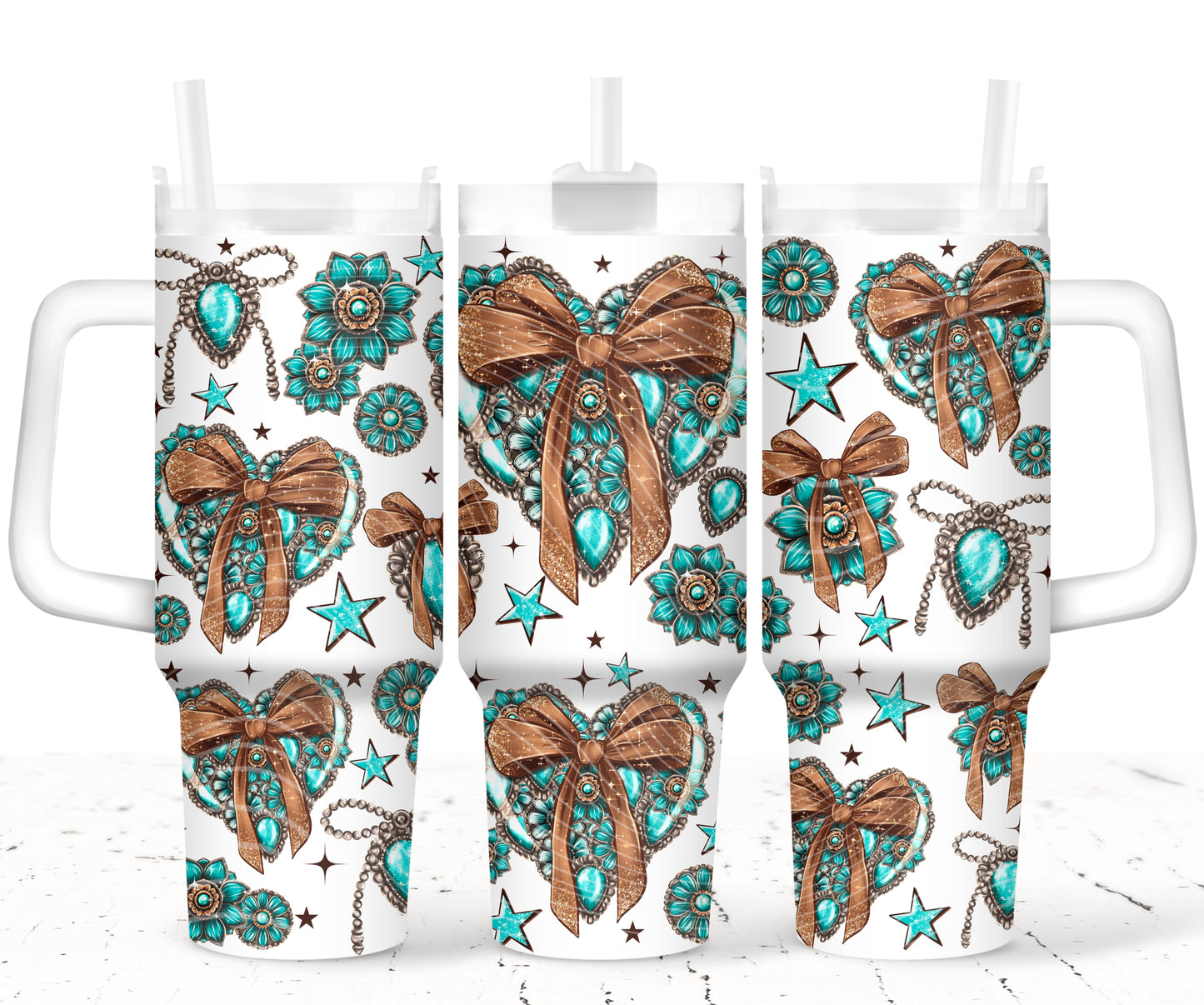 Turquoise Concho Heart 40 oz Tumbler Prints