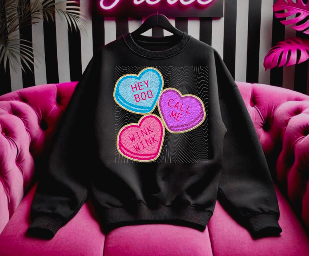 Faux Chenille Valentine Conversation Hearts DTF Print