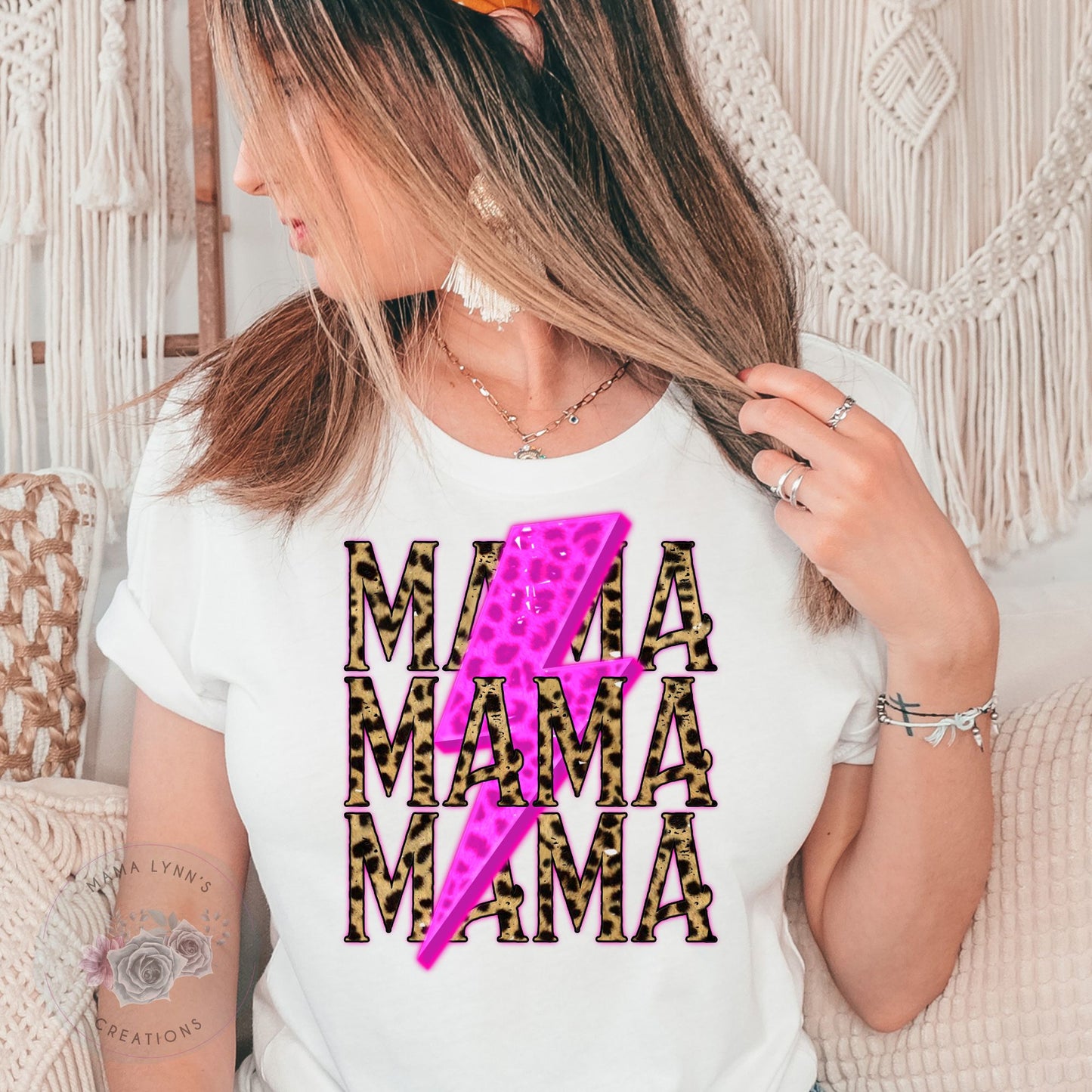 Mama Hot Pink Leopard Bolt Dtf Print