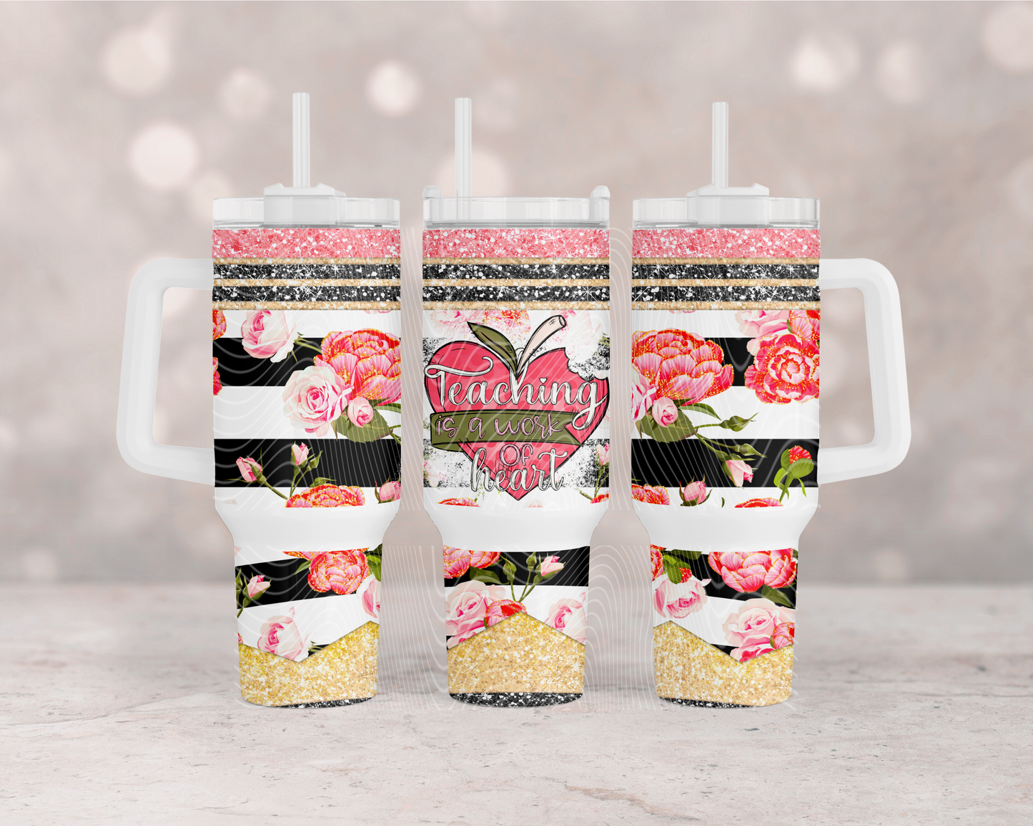 Teaching Is A Work Of Heart 40 oz Tumbler Prints