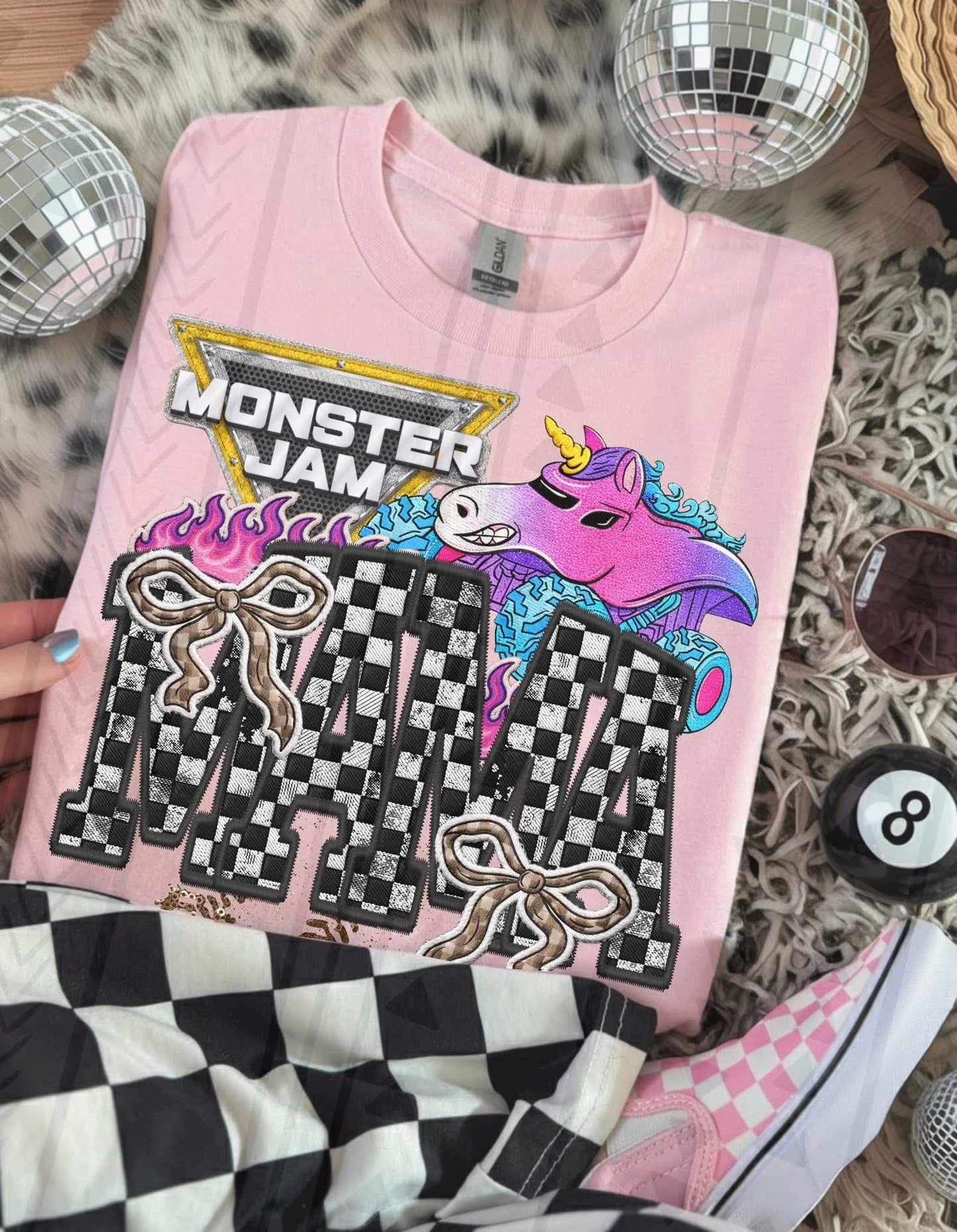MJ Sparkle Smash Mama (with Bows) Faux Embroidery DTF Prints