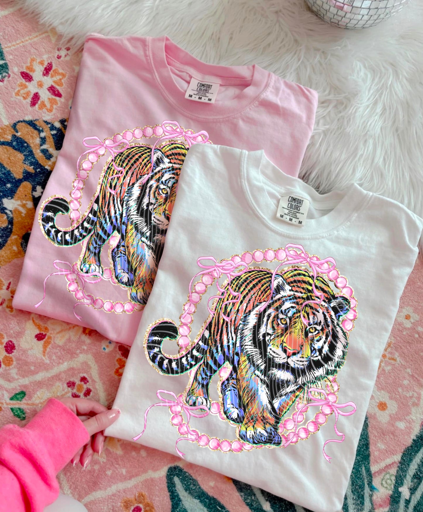 Pink Pearls Tiger DTF Print