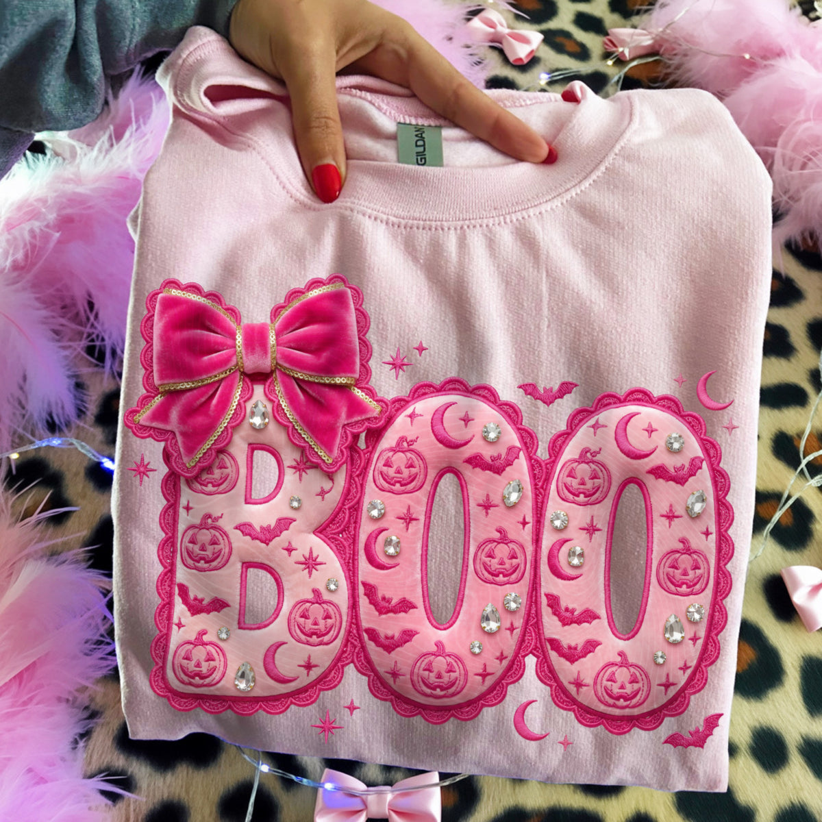 Pink Boo Faux Embroidery DTF Print