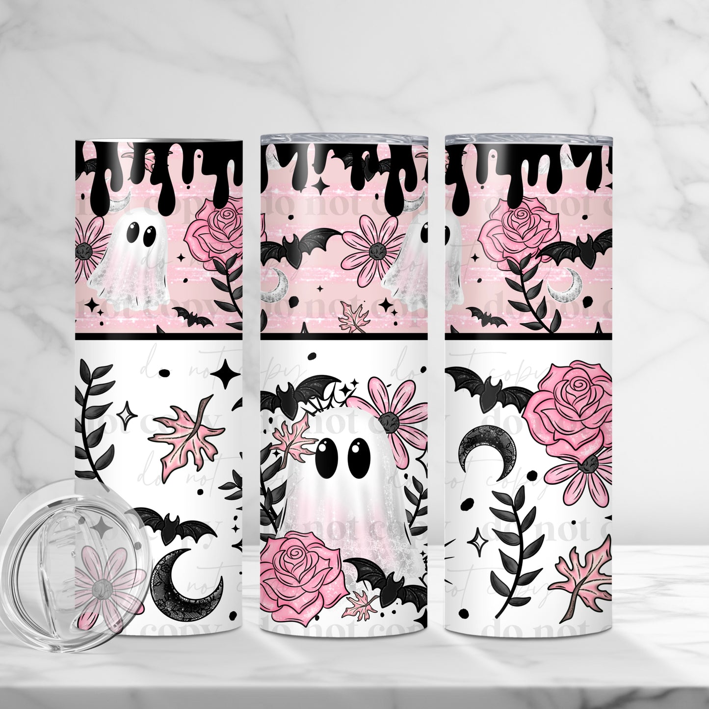 Pink Floral Ghost Tumbler Wrap