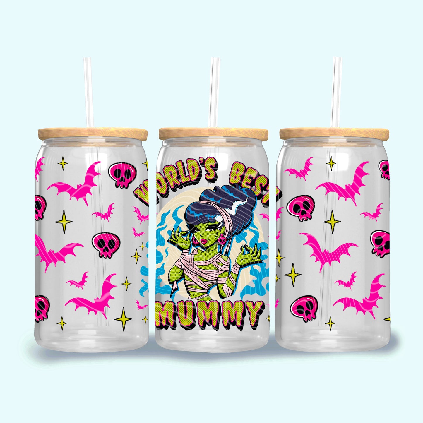 World’s Best Mummy 16 oz Glass Can Wraps