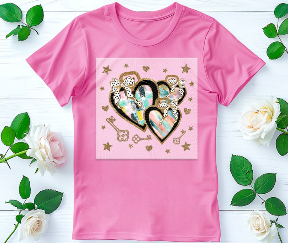 Pastel Brush Stroke Hearts and keys DTF Print