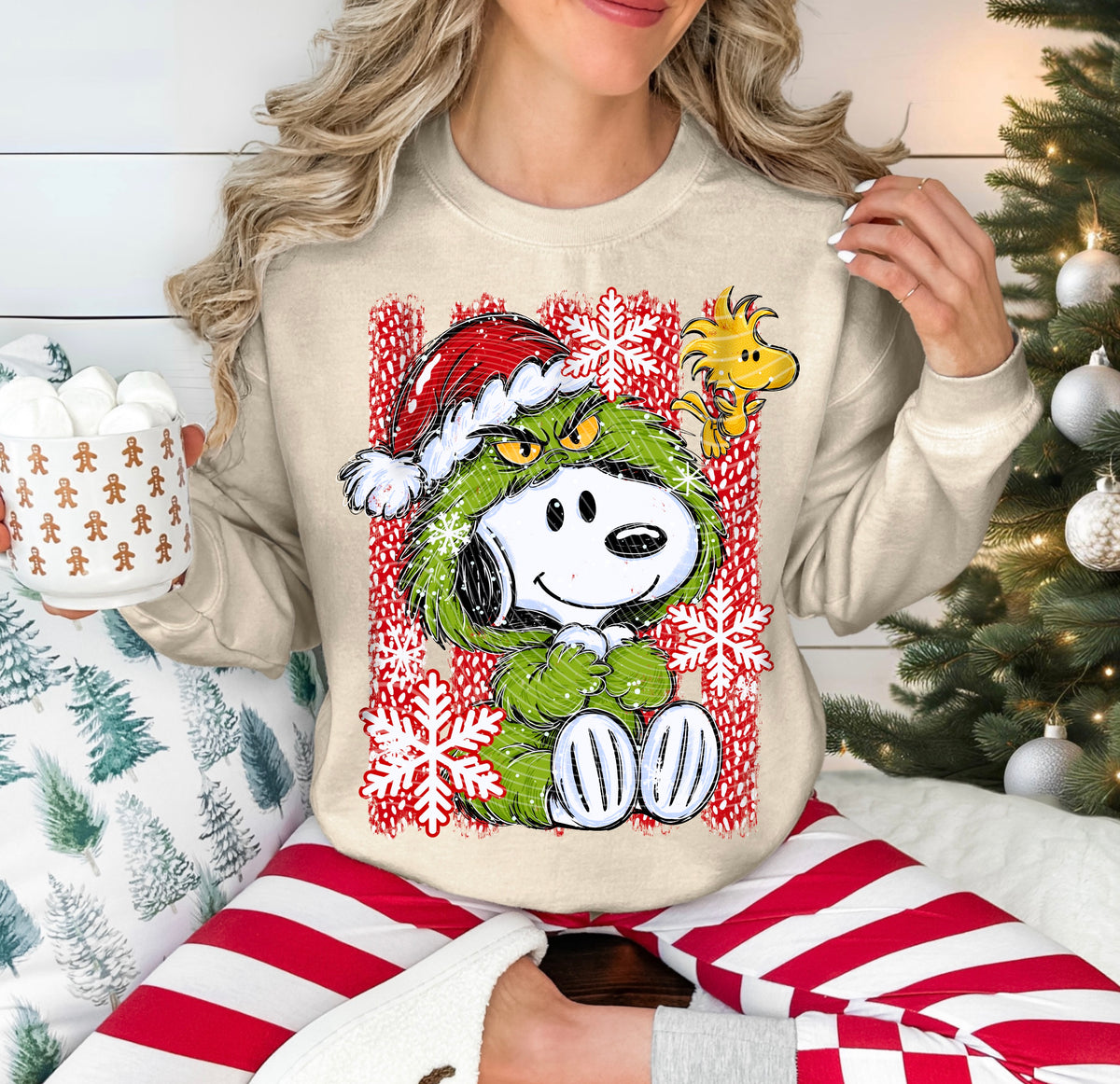 Grinch Snoopy Stripes DTF Print