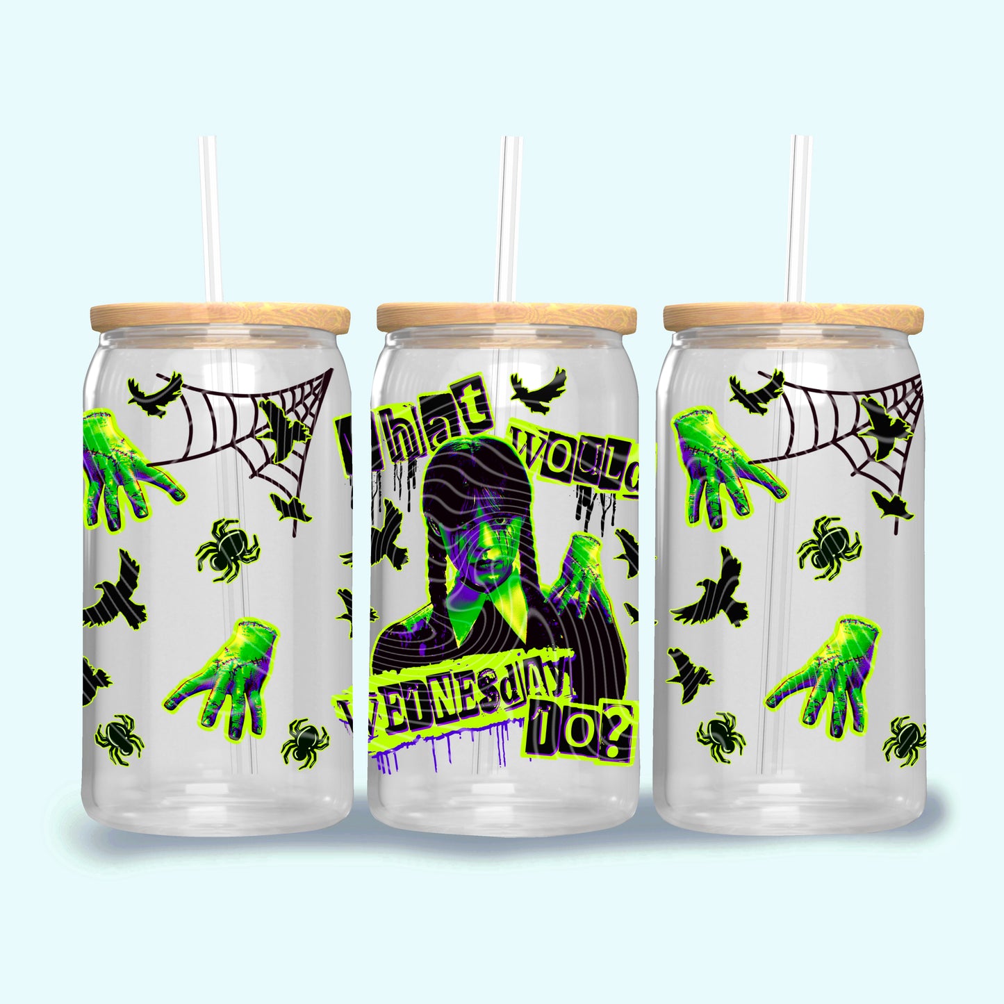 What Would Wednesday Do (Green Style) 16 oz Glass Wraps