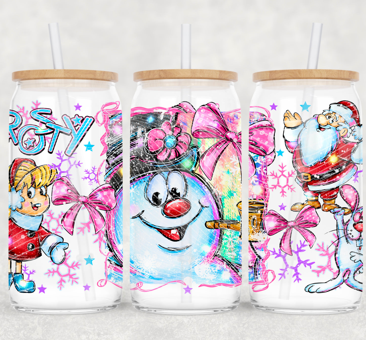 Christmas Frosty 16 oz Glass Wraps