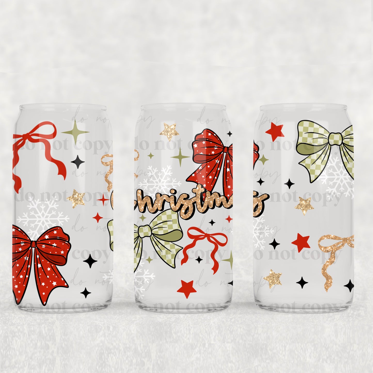 Christmas Bows 16 oz Glass Wraps