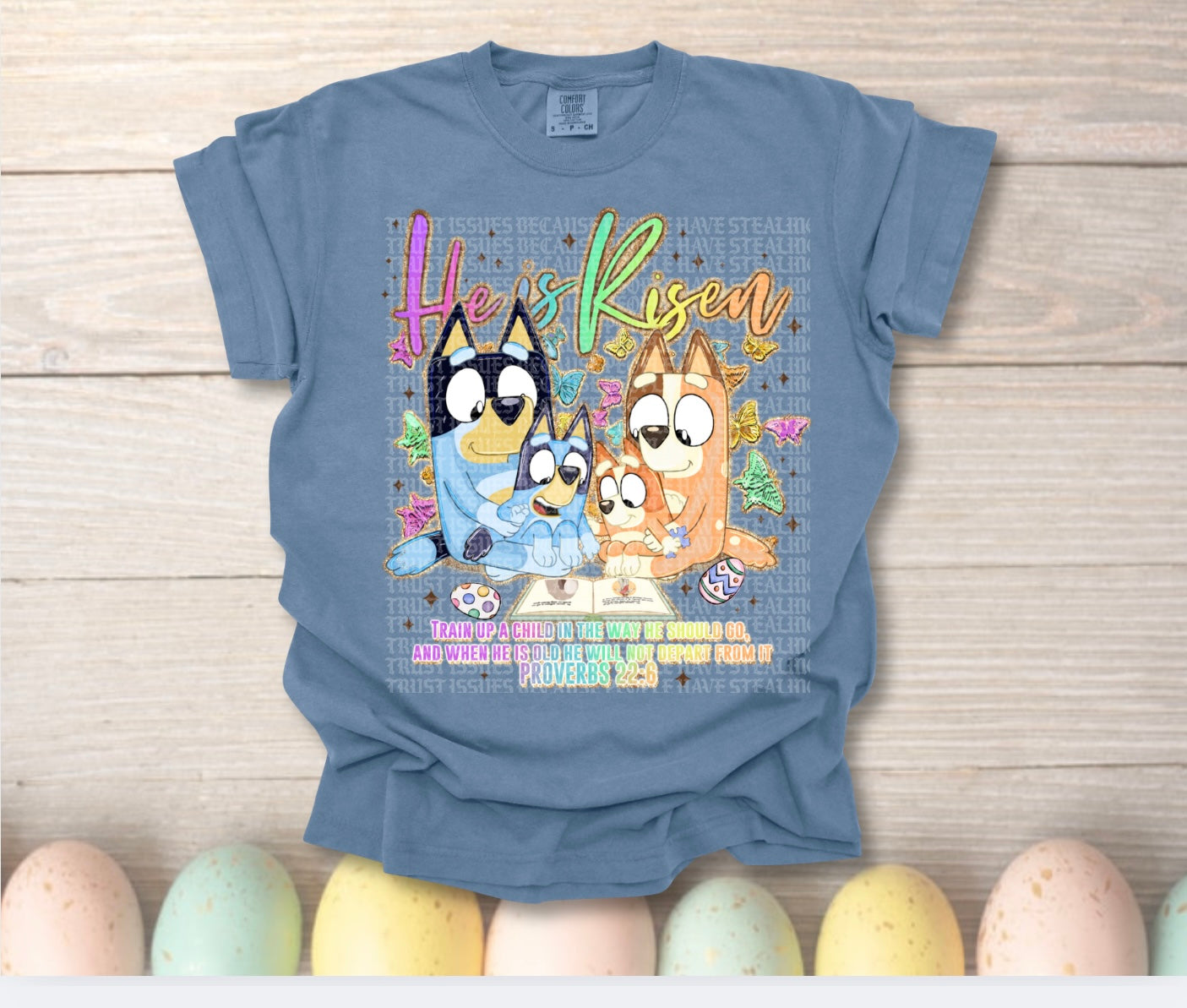 He Is Risen Blue Family Faith DTF Print