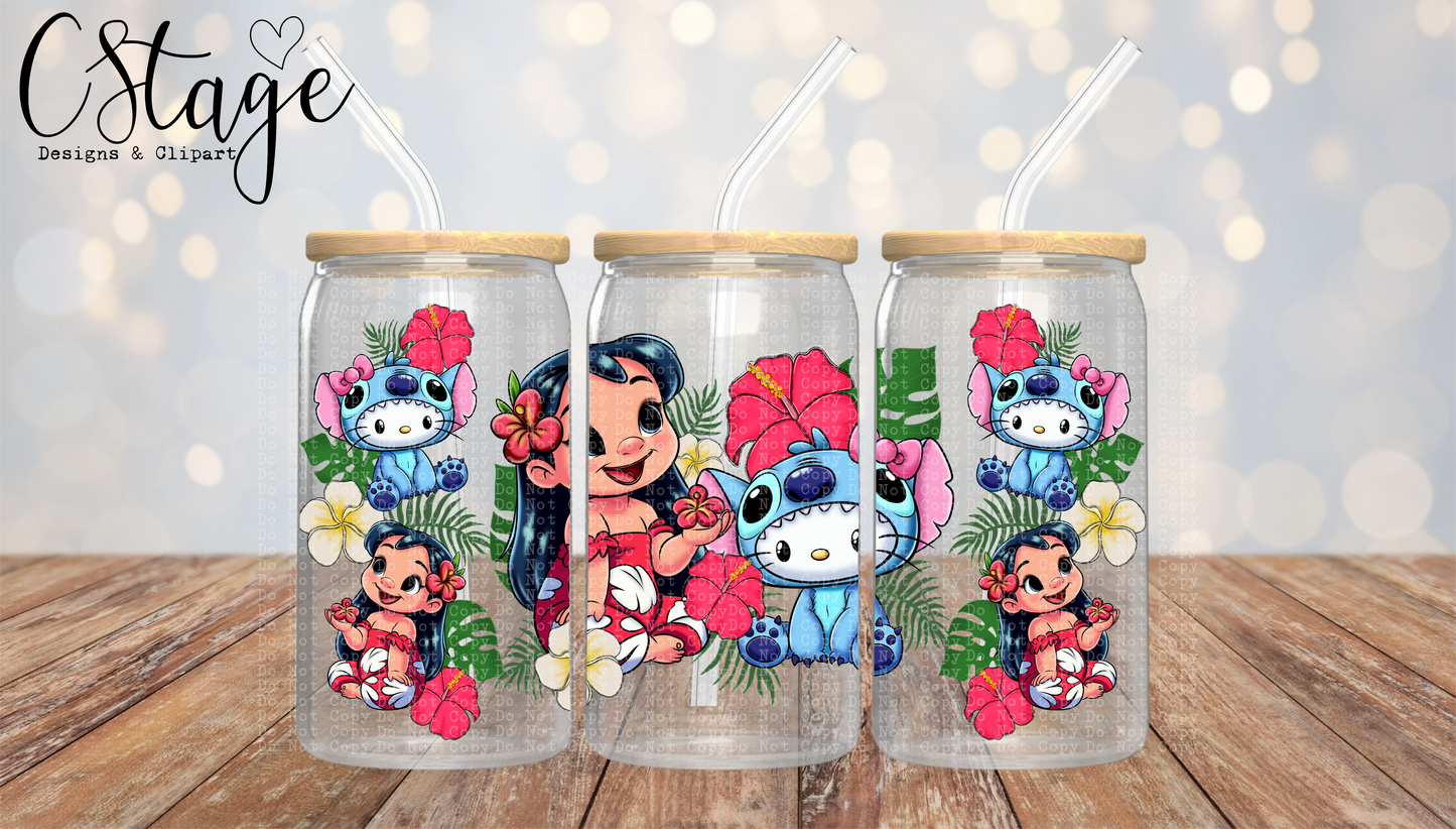 Hawaiian Kitty Pals 16 oz Glass Can Wrap