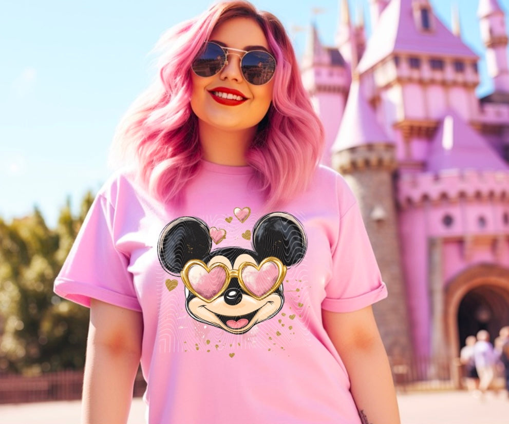 Valentine Mouse Pink Heart Glasses DTF Print