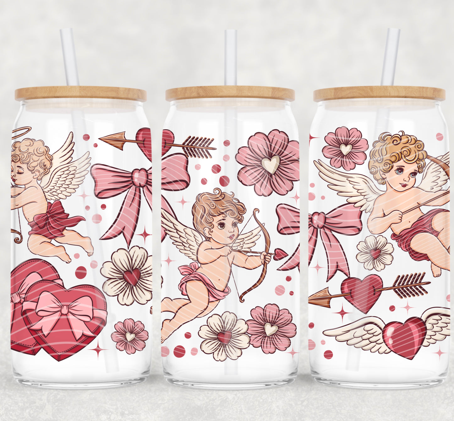Floral Cupid 16 oz Glass Can Wrap