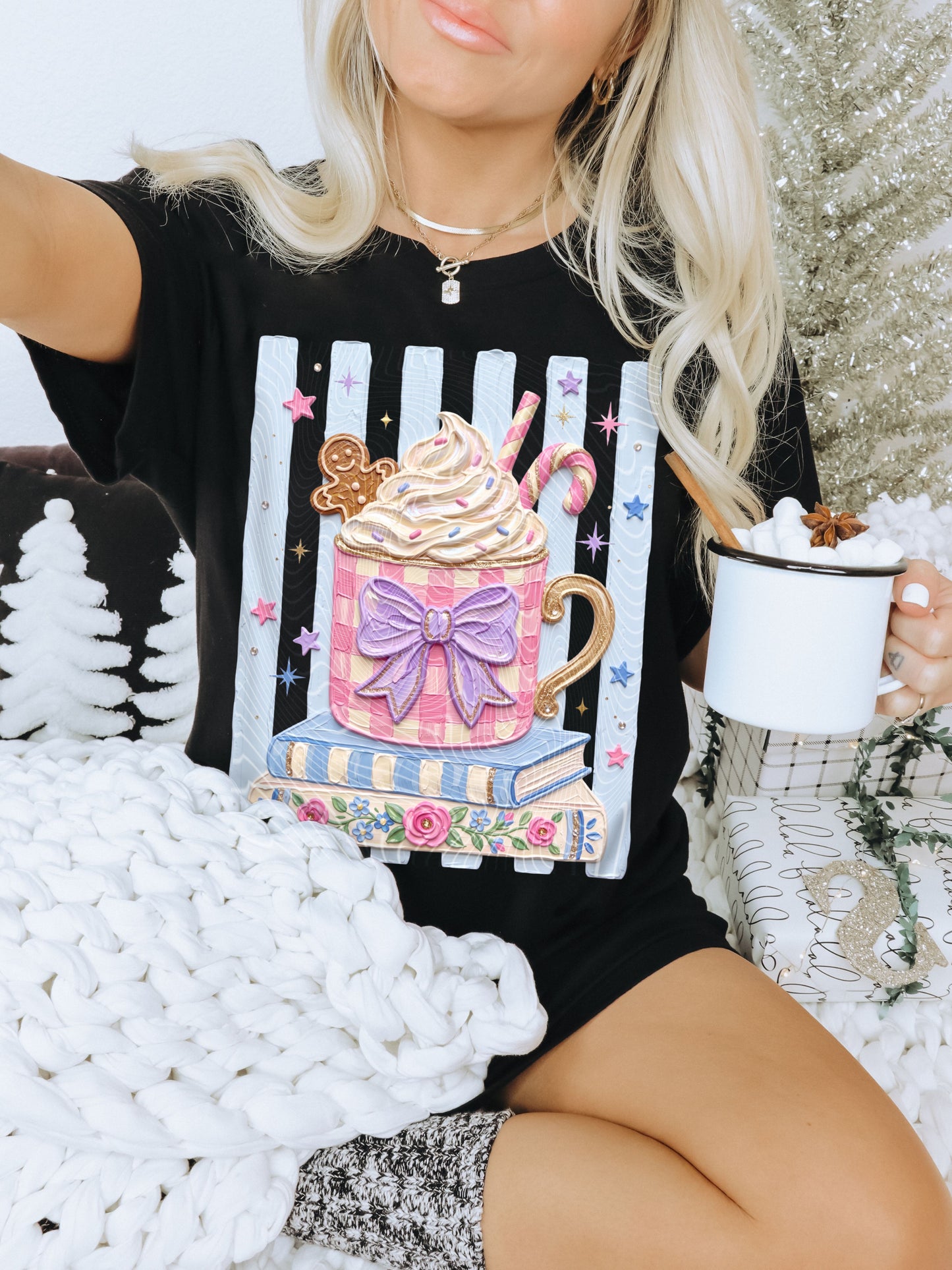 Christmas Books & Coffee (Realistic Paint) DTF Print