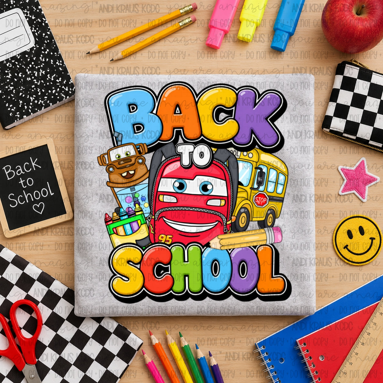 Back To School Cars DTF Print