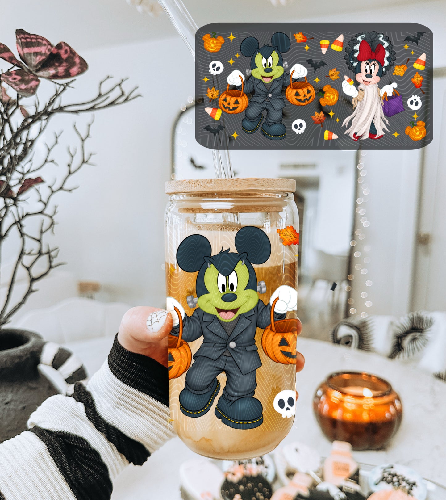 Frankenstein Mouse Couple (Style 2) 16 oz Glass Wrap
