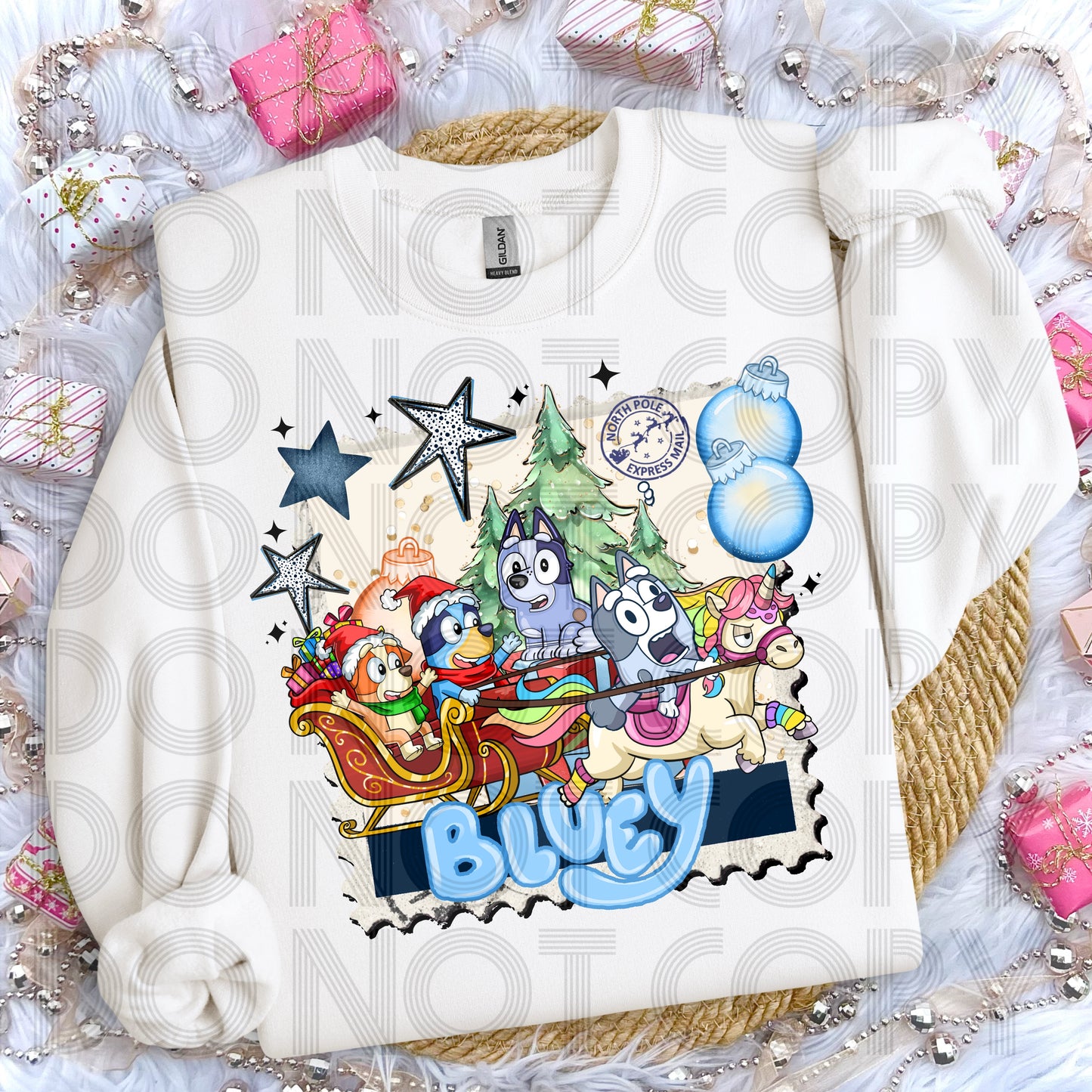 Christmas Blue Stamp DTF Prints