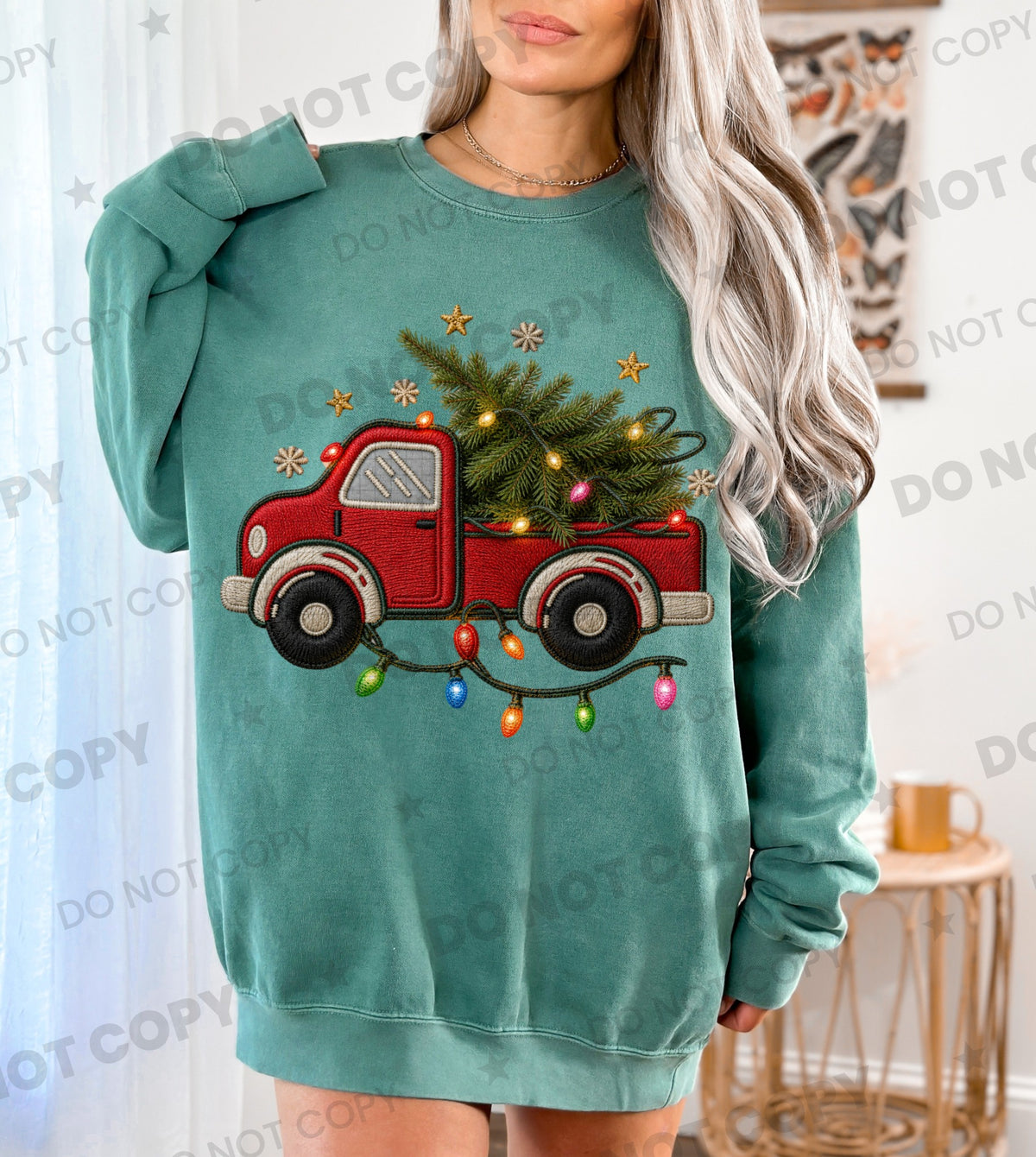 Red Christmas Truck (Faux Embroidery) DTF Print