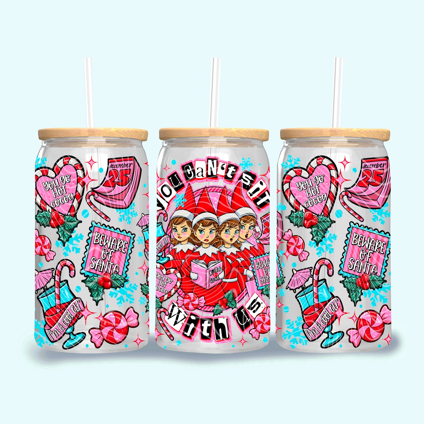 Christmas Mean Elves 16 oz Glass Wraps