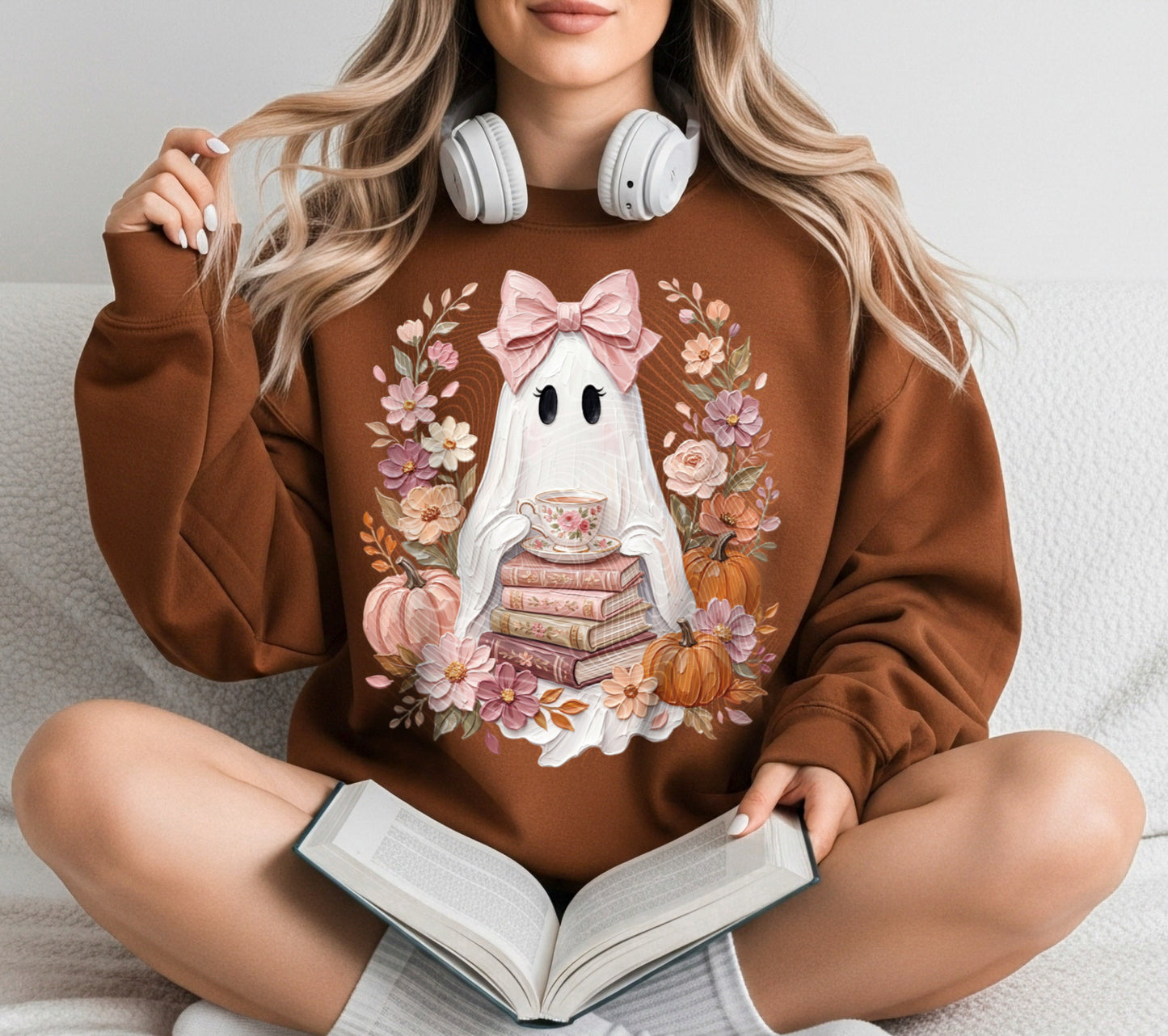 Fall Floral Ghost Books (Realistic Paint) DTF Print