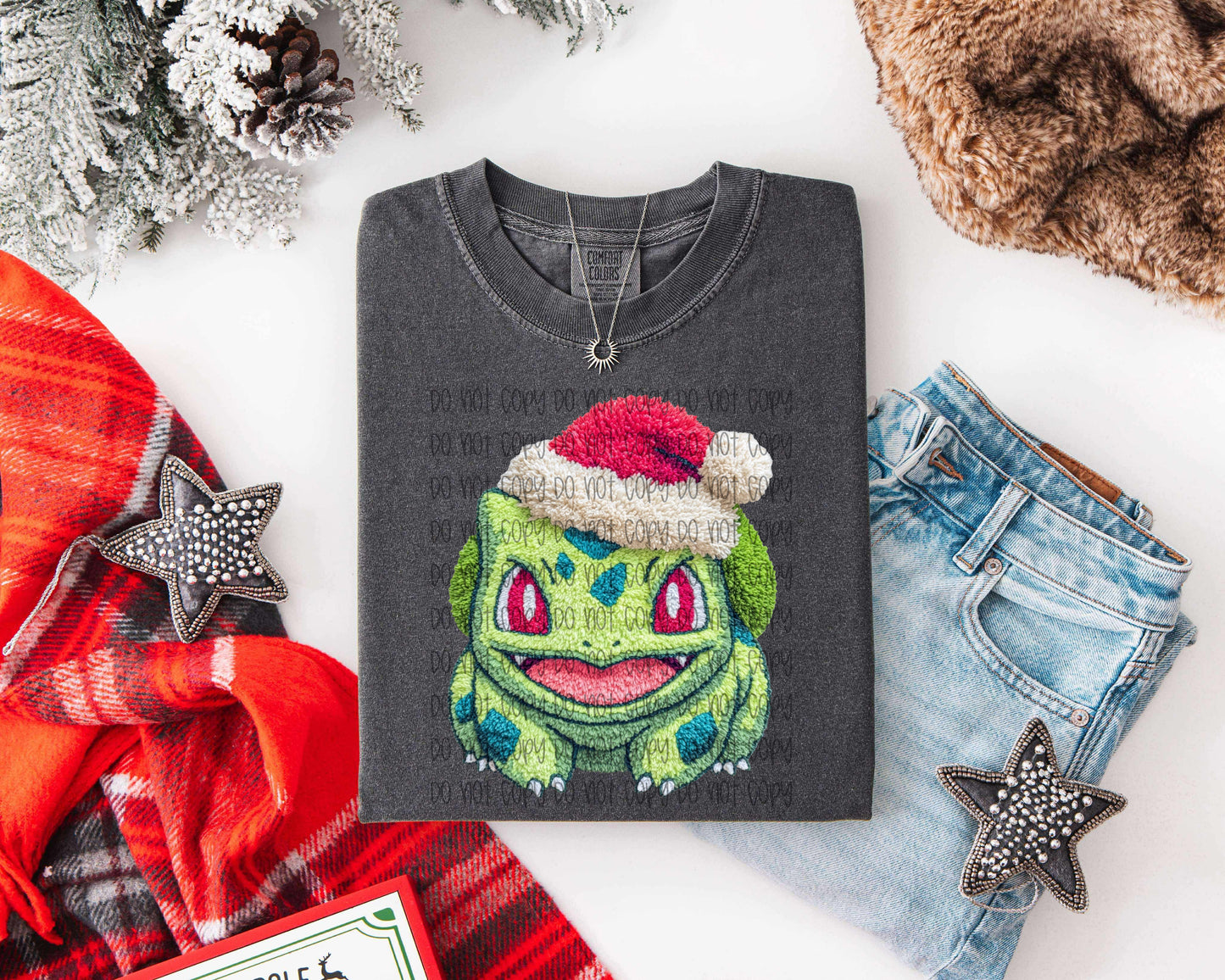 Christmas Bulbasaur Faux Yarn DTF Print