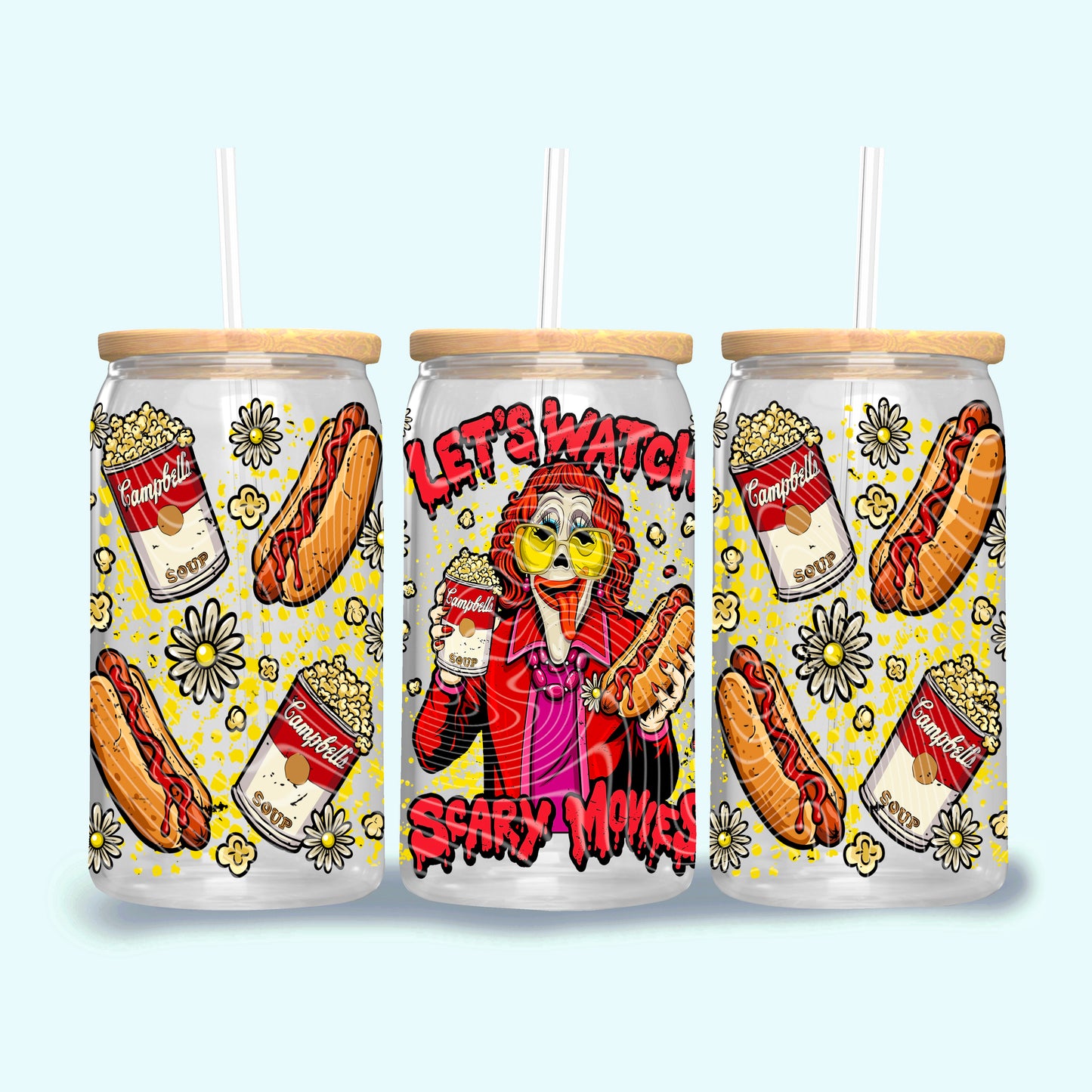 Let’s Watch Scary Movies 16 oz Glass Wrap